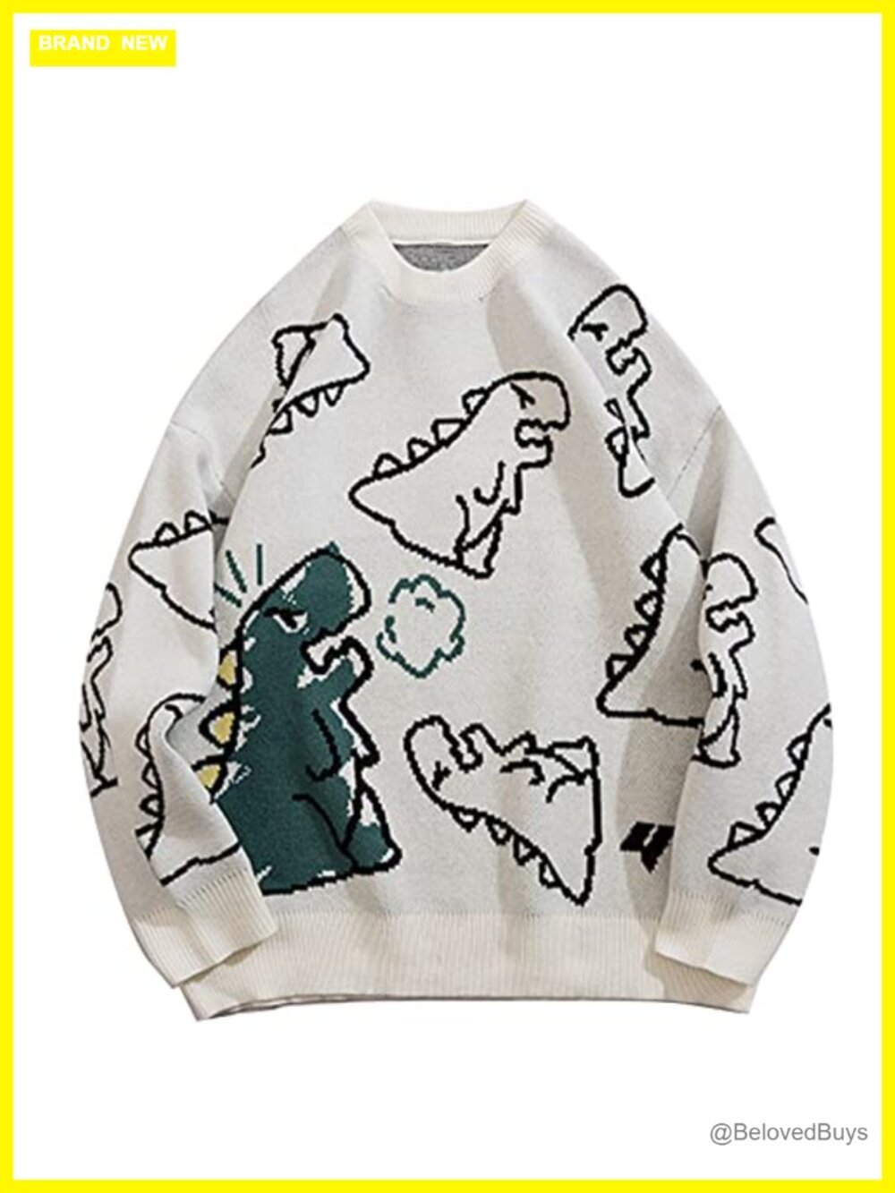 Unisex Oversized Knit Dinosaur Sweater Crew Neck Pullover Jumper